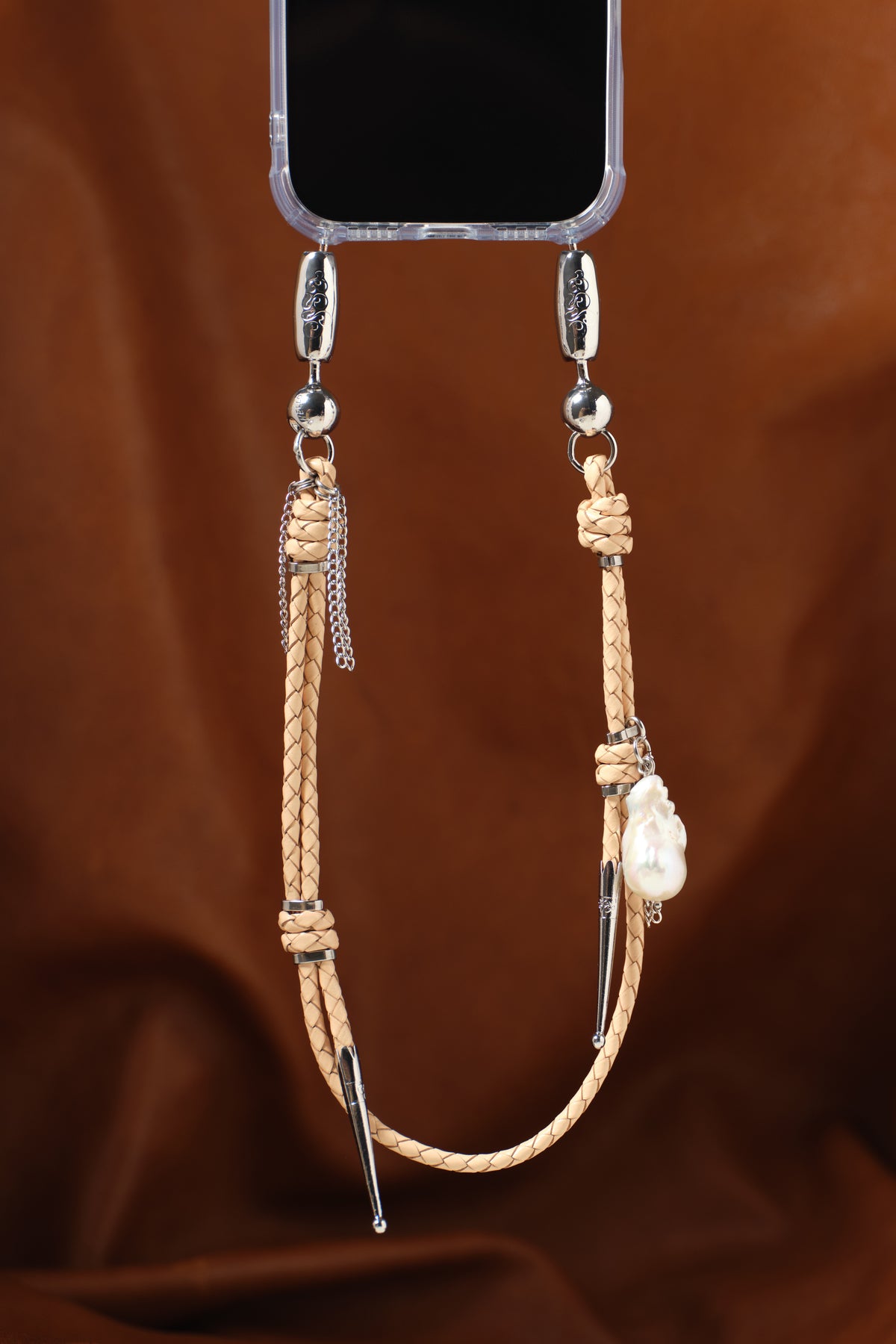 Leather and Pearl Bolo Wristlet